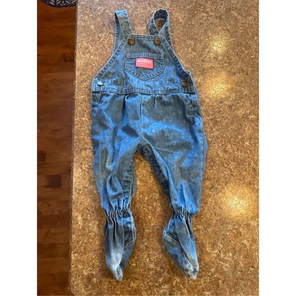 Vintage Y2K 90ies Baby Girls Oshkosh floral footed overalls size 6/9 months - Picture 1 of 7